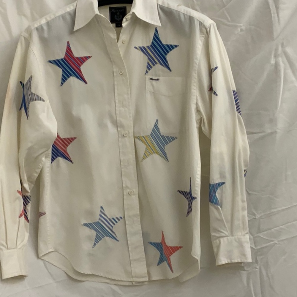 Faconnable White Button-down Shirt with Appliqué of Multi-color Stars